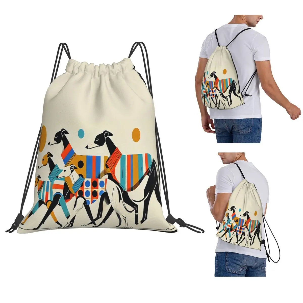 Sighthound Greyhound Whippet Lurcher Backpacks Portable Drawstring Bundle Pocket Storage Bag Book Bags for Travel Students