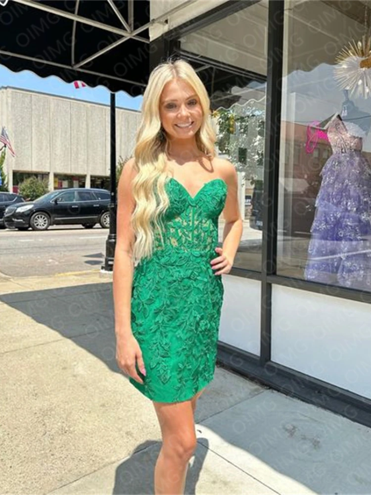 Customized Jiayigong Fashion Sheath New Design 2023 Green Sleeveless Mini Evening Dresses Lace Leaves Princess Prom Gowns