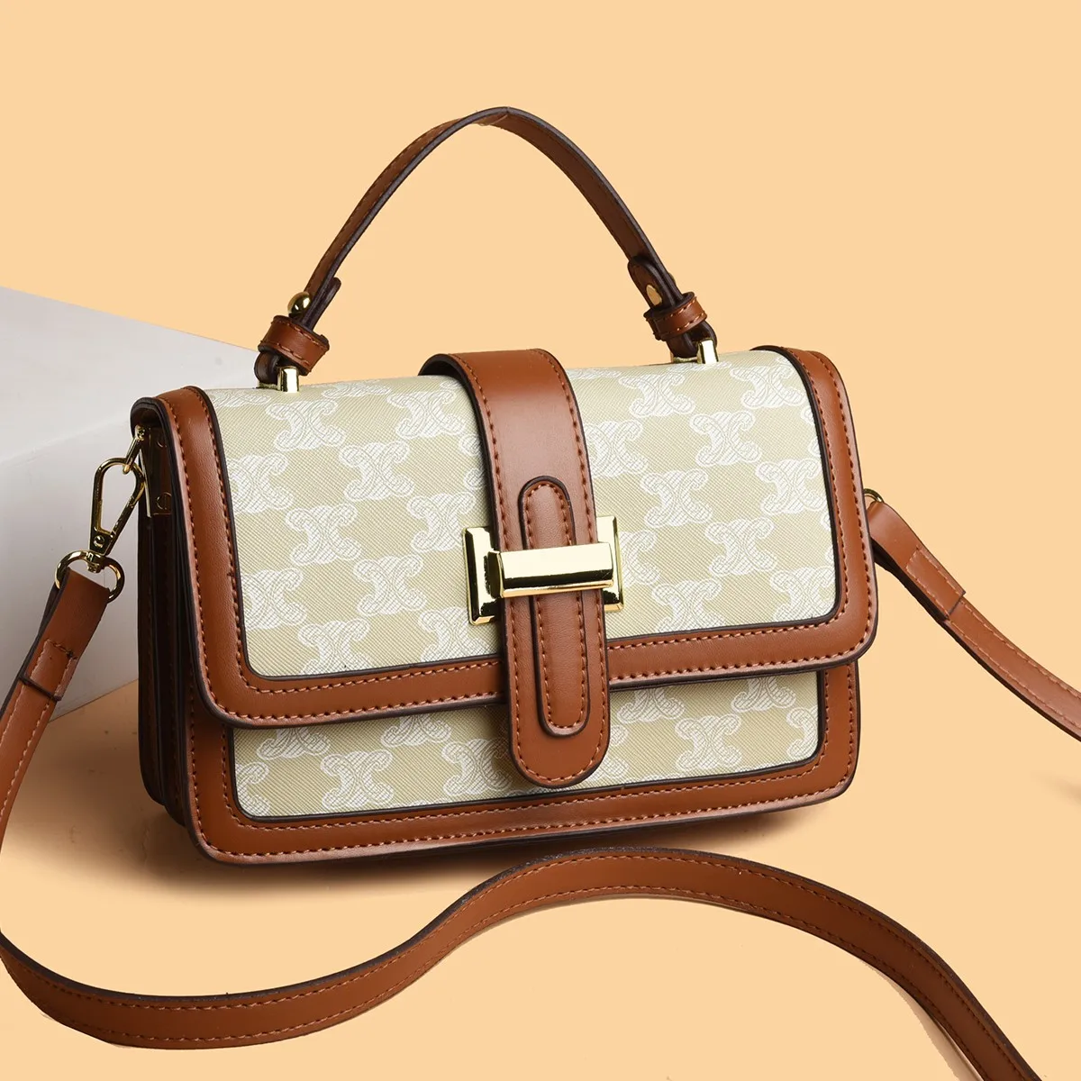 

Новая женская сумка - популярная маленькая квадратная сумка с французским ретро-принтом, повседневная темпераментная простая портативная сумка через плечо и через плечо