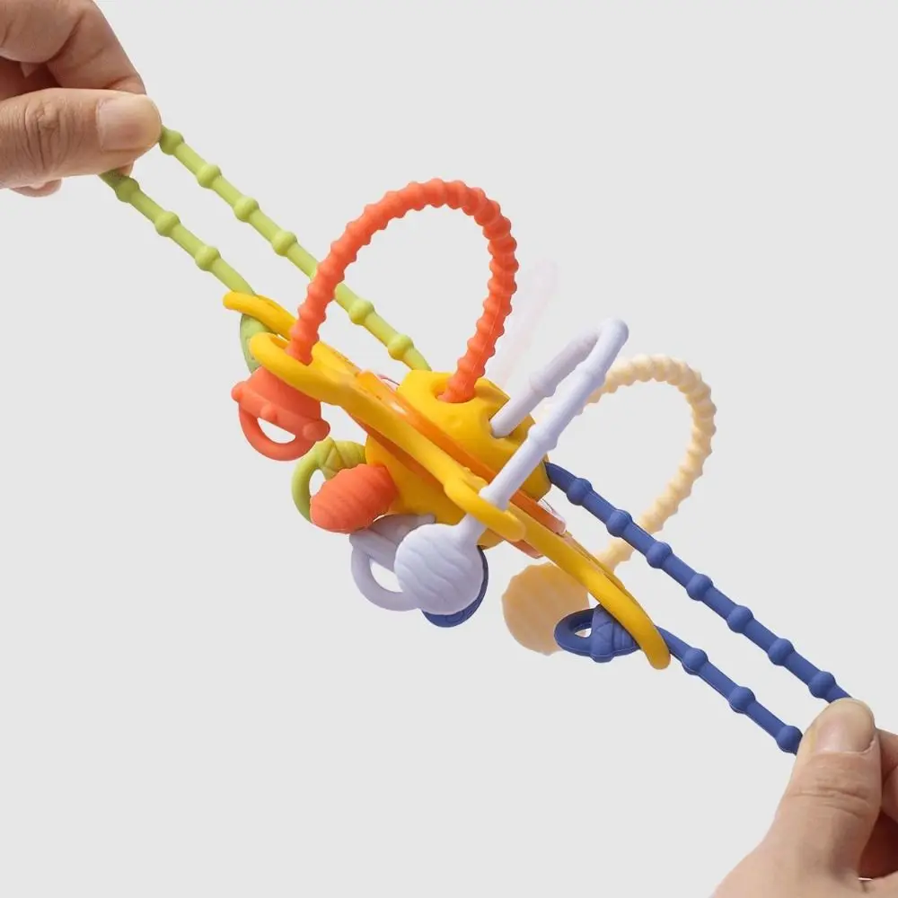 Interactive Teething Toy 3 in 1 Baby Sensory Toys Develops Cognitive Silicone Baby Pull String Toy PP Montessori Kids