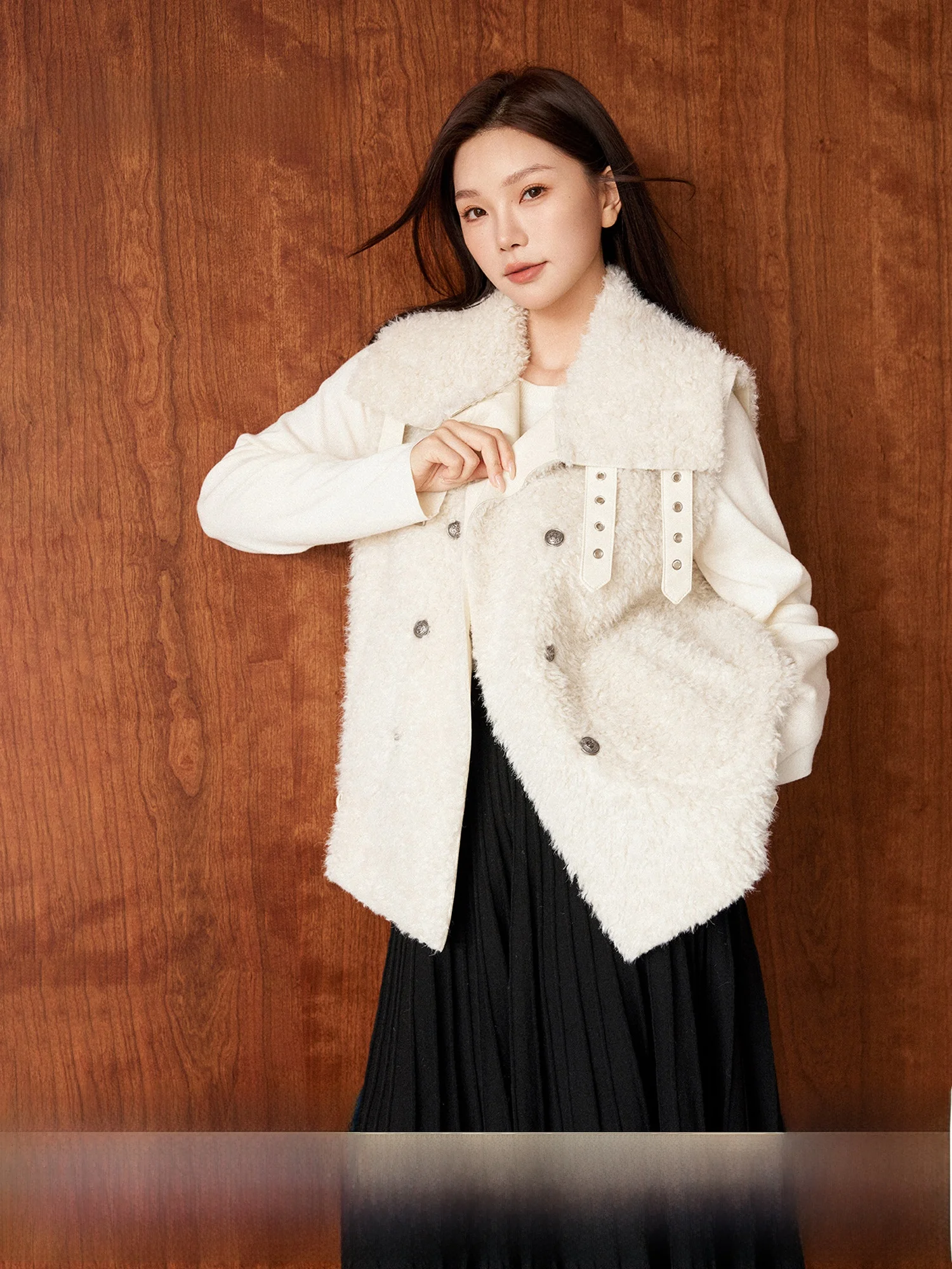 

Plusmall Тедди жилет из искусственного меха пушистый двойной кожаный ремешок свободного покроя с небольшим воротником корейский Sle женская верхняя одежда больших размеров