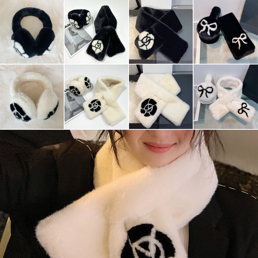 Fashion Camellia Ear Muffs Collar Shawl Neck Warmer Plush Warm Earmuffs Christmas Gifts Thicken Ear Cover Winter