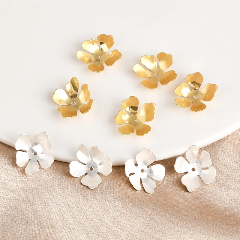 6pcs copper clad 14K gold five petal flower petal piece Beaded DIY hand made jewelry accessories materials