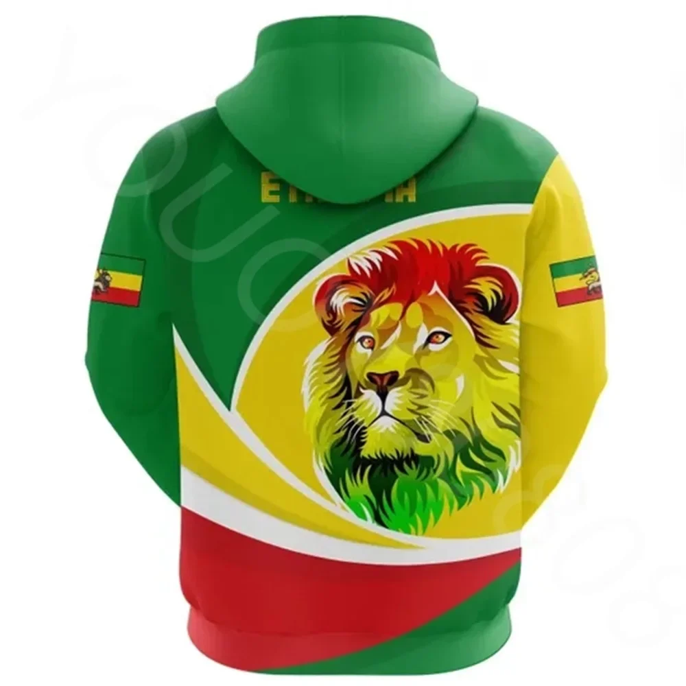 African Region Hoodie Men's New Clothing Sweater 3D Printing Casual Sports Ethiopian Lion Rasta Active Zipper Hoodie