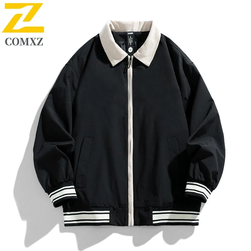 

COMXZ New Jacket Men Spring Autumn Outdoor Mountain Style Fashion Loose Turn Down Collar Casual Versatile Plus Size Mens Coat