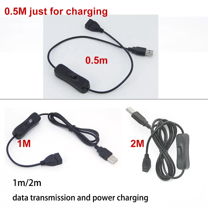 50cm 3.3feet USB 2.0 A Male to A Female Extension connector cable charging Extender Black power 303 Switch button ON OFF cord