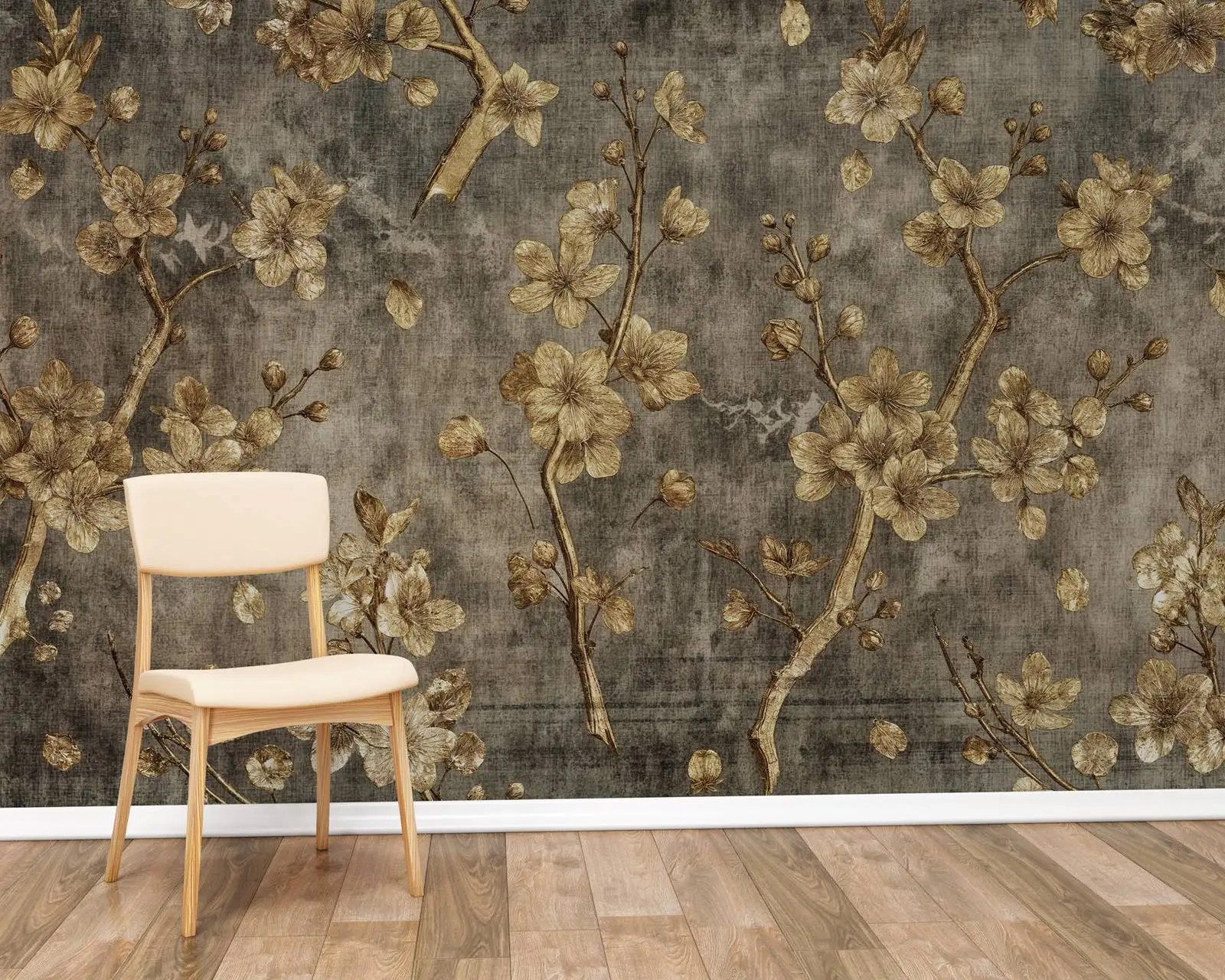 Vintage dark floral wallpaper in oil paint design with flowers. Scene Wall paper