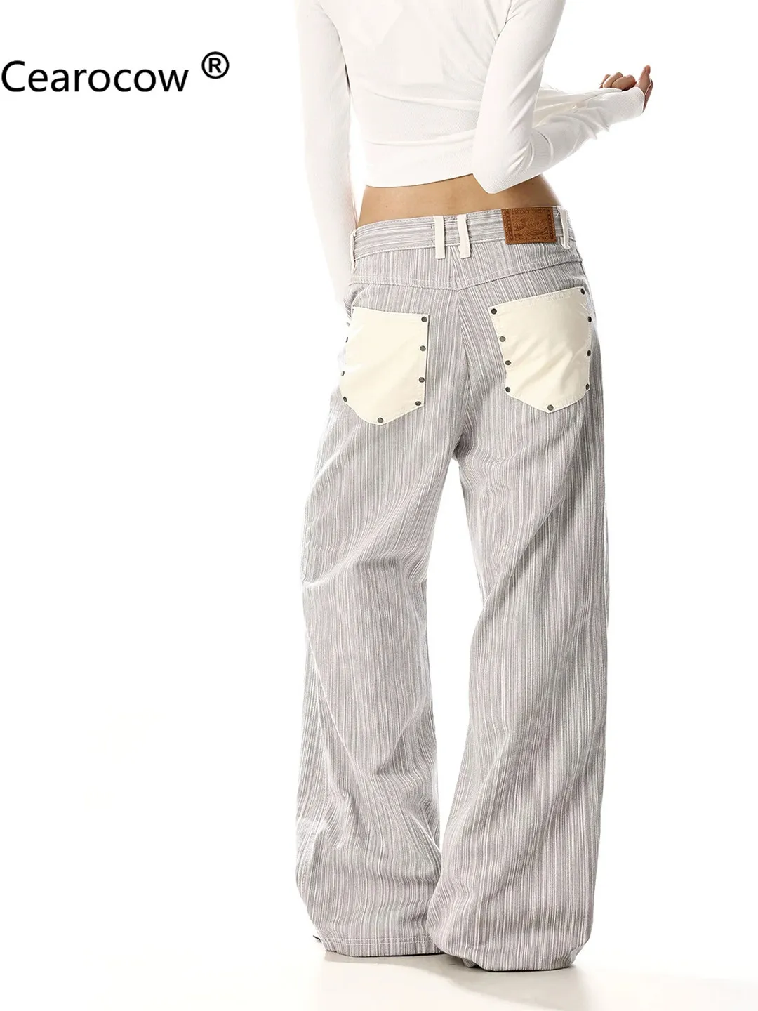 Women's Stripe Y2k Wash Cargo Jeans Harajuku Vintage Baggy Wide Denim Trousers Japanese 2000s Style Oversize Jeans Pants Clothes