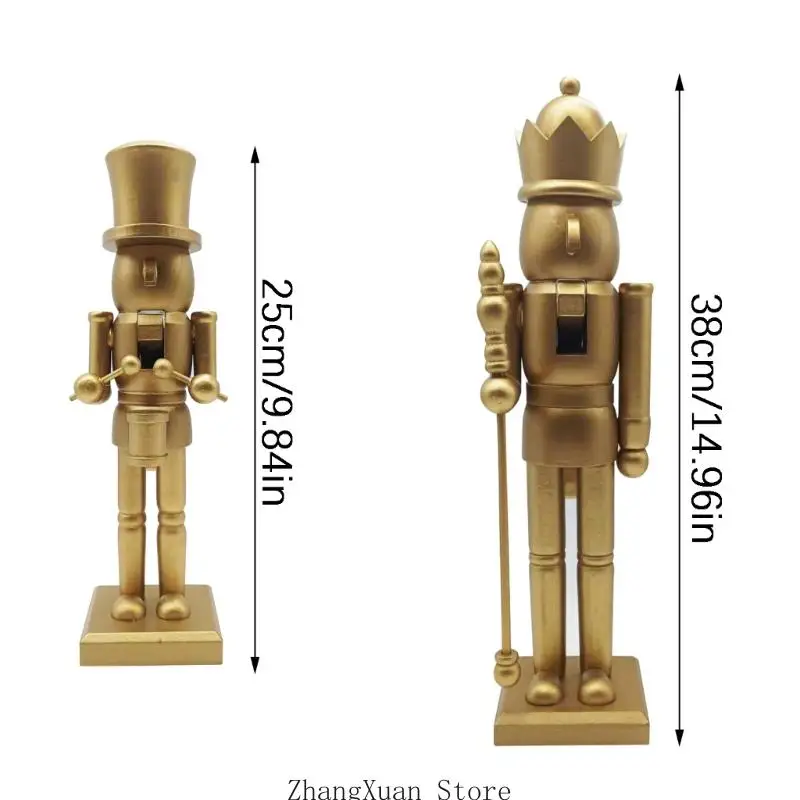 Weihnachts-Nussknacker-Soldaten-Figur, Dekoration aus goldfarbenem Kiefernholz, freistehende Dekoration für Kaminsims, und – Detail 4