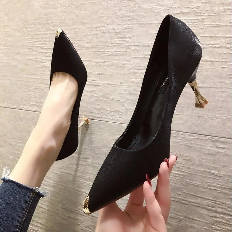 Women's Shoes Spring 2022 New Korean Style High Heels Stiletto Shallow Mouth Professional Working Women High Heels Single Shoes
