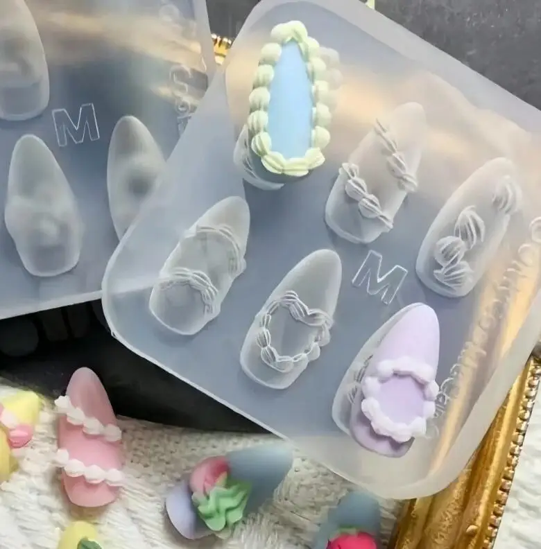 1 unidad de molde para tallar uñas en crema para pastel francés, borde de pastel gótico, crema a rayas, molde para uñas en forma de corazón, herramientas de desmoldeo de uñas de silicona reutilizables DIY *