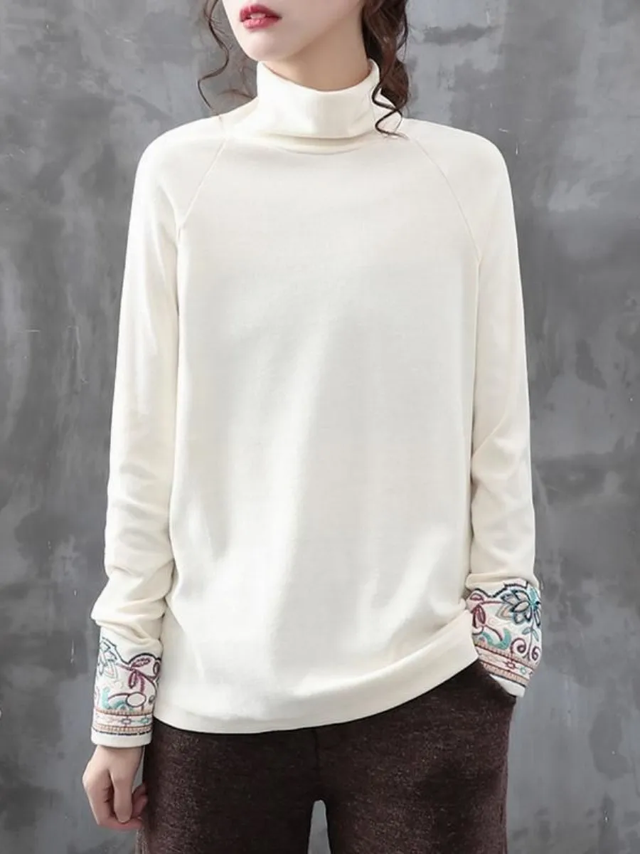 

Autumn Winter Embroidered Floral Base Layer Shirt Women's Long Sleeve Casual Slim Fit Parka Coat Collar Regular Sleeve
