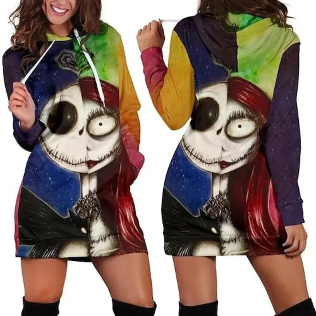 Vestido de Sudadera con capucha de Disney Jack Skellington para mujer, vestido de suéter de moda, vestido de Sudadera con capucha impreso en 3d, Sudadera con capucha y2k