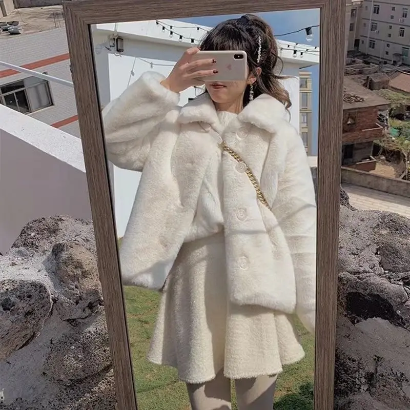 2025 herbst Winter Neue Chic Plüsch Jacke Outwear frauen Mode Lose Verdicken Süße Weiche Faux Rex Kaninchen Pelz Jacke