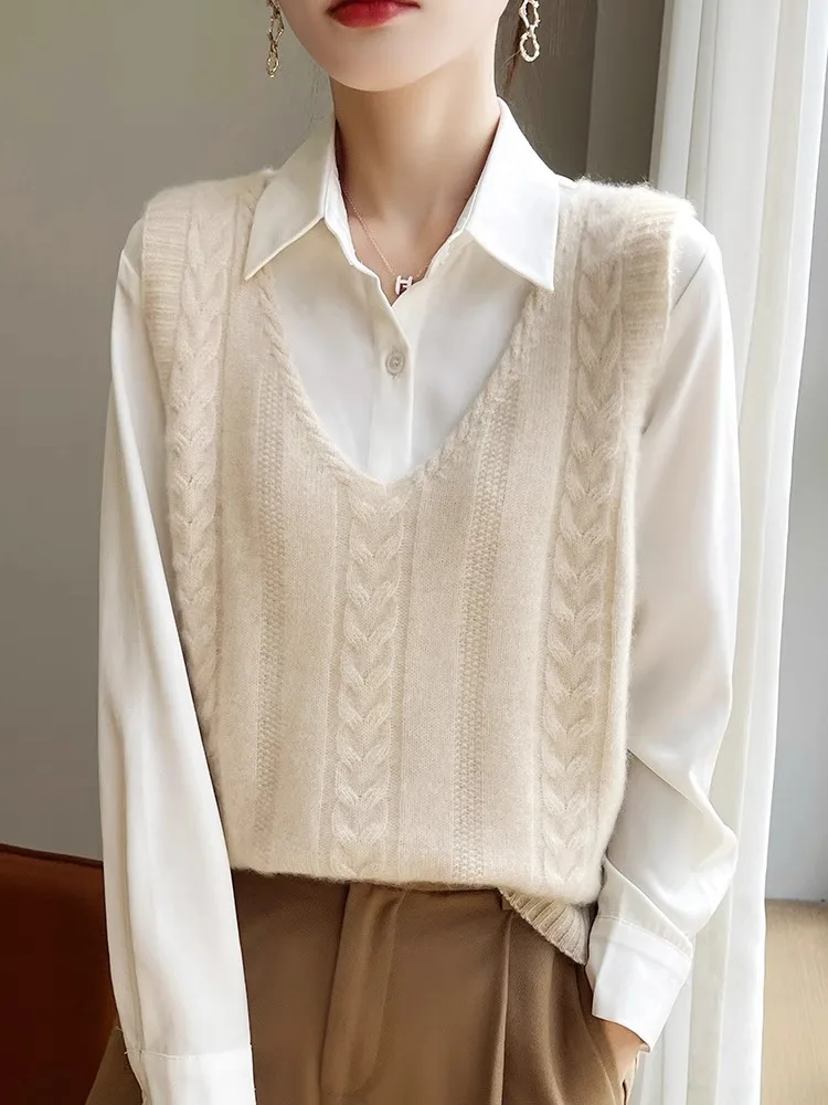 

Retro Twist V-Ne Sweater Vest Women's Spring Autumn Winter New Sle Layered Knitted Boting Sweater oulder Pad