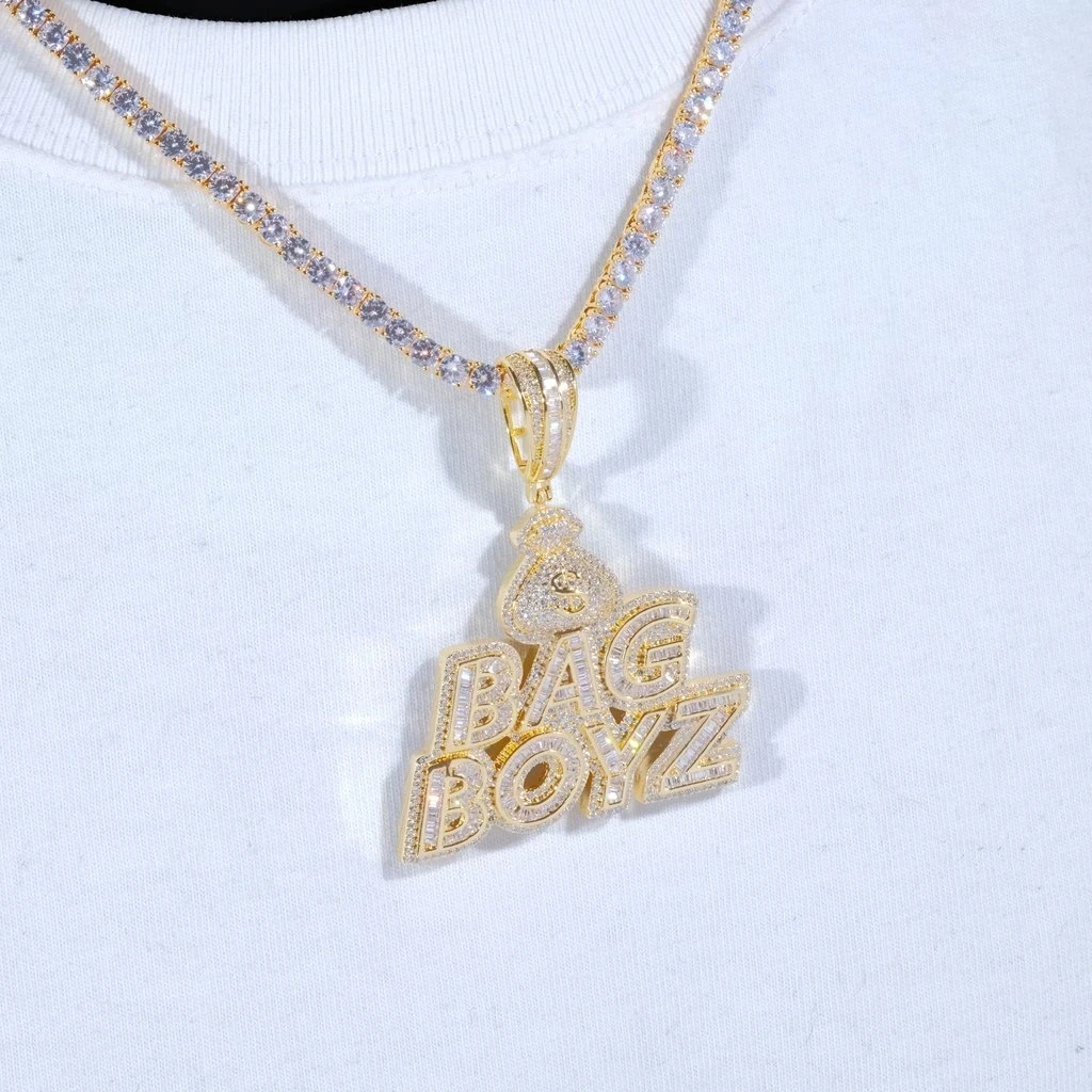 2026 Neue Letters Bag Boyz Anhänger Halskette Iced Out Bling 5A Zirkonia Dollar Symbol Geld-Charm Mode Hip Hop Herren Schmuck