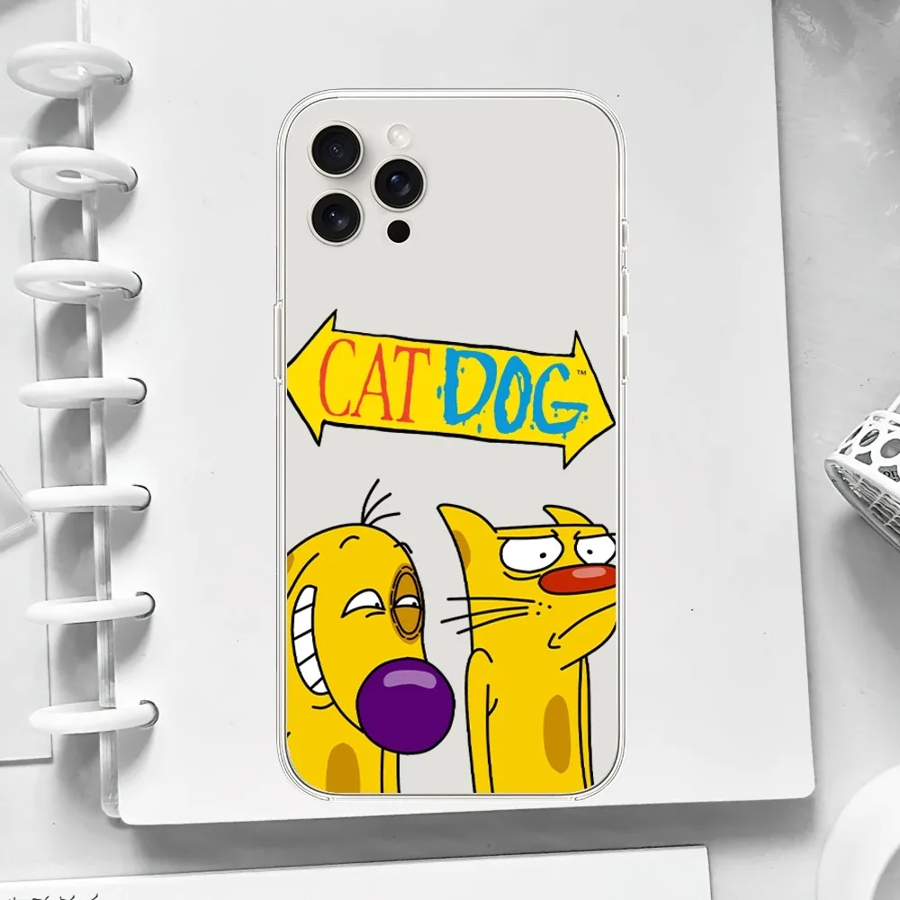 Cartoon C-CatDog Faunny Cute Dog TV Phone Case For iPhone 11 13 Mini 15 14 12 Pro XS X Max Plus SE Xr Transparent Shell