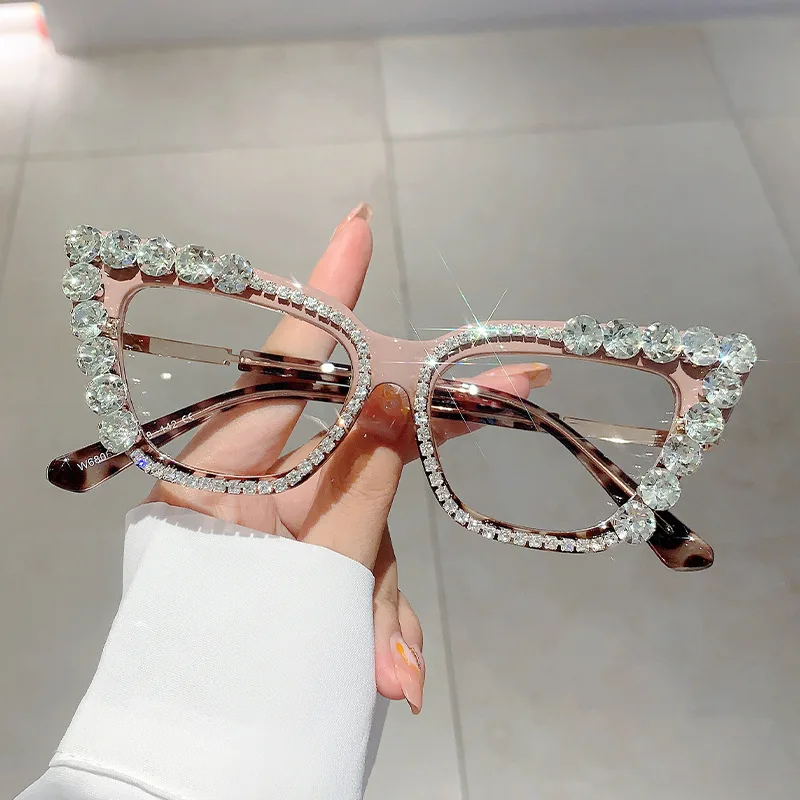 

Vintage Anti Blue Light Optical Cat Eye Diamond Glasses Frame Women For Female Luxury Brand Designer Myopia Punk Big Eyeglasses