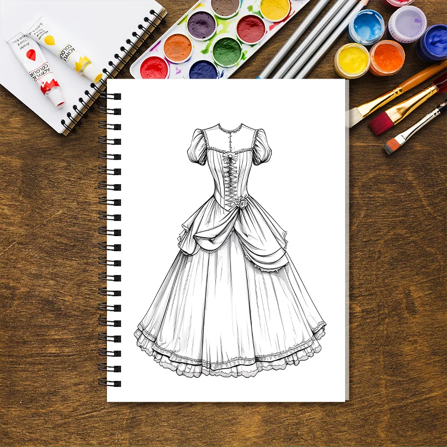 Hermoso libro para colorear Dress - 8,3 x 11,2 pulgadas 32 páginas - Relajación y alivio del estrés, gran regalo para familiares o amigos