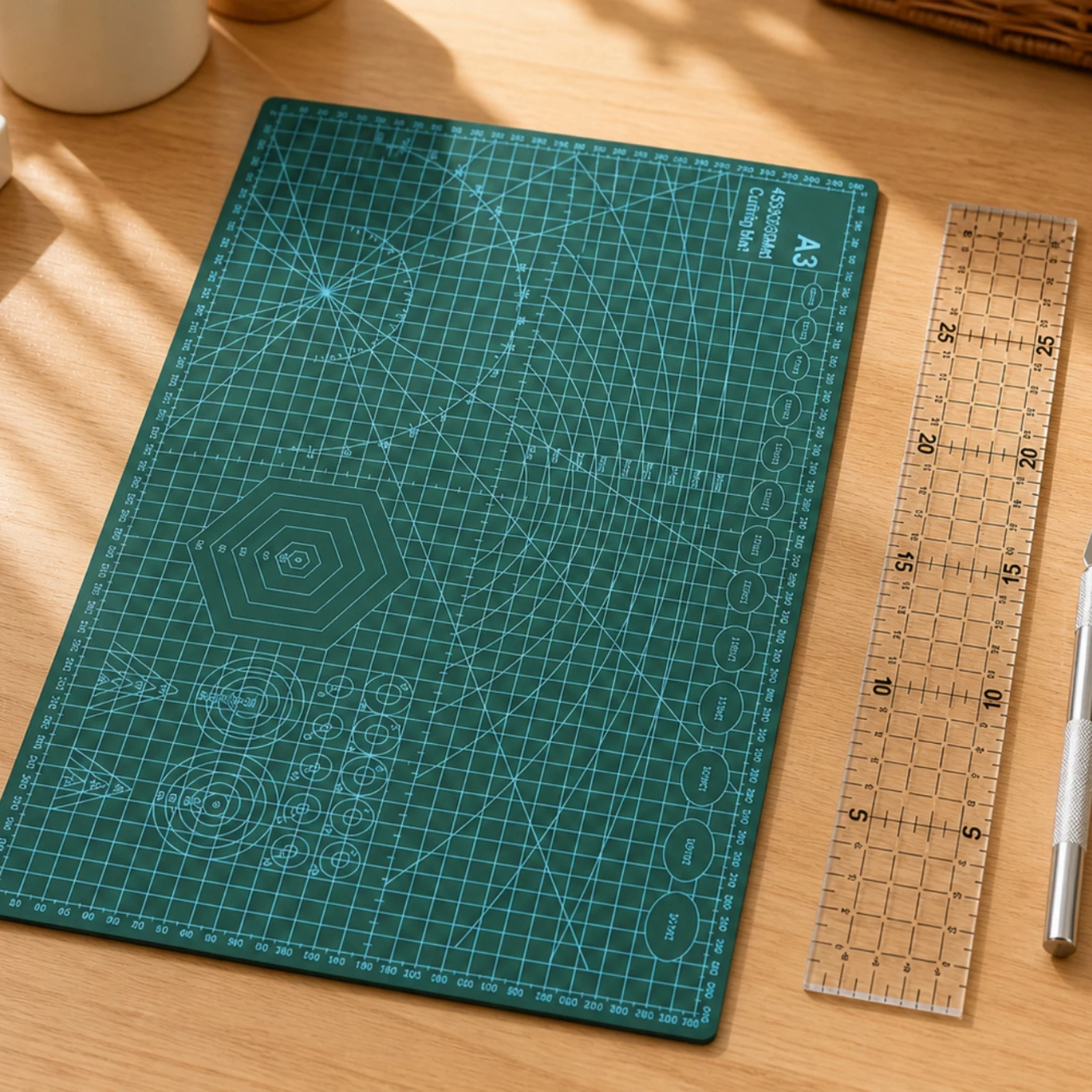 Double-Sided Craft Cutting Mat Gridded Reversible Cutting Mat with Ruler Multipurpose Portable for Crafters, Paper Crafts