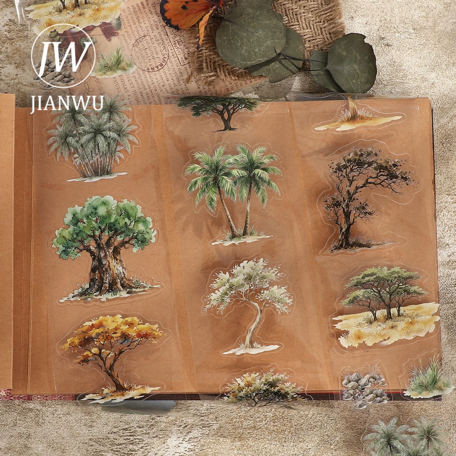 JIANWU 80mm*222cm Vintage Tree Landscape Material Collage Scrapbooking PET Tape Creative DIY Journal Stationery
