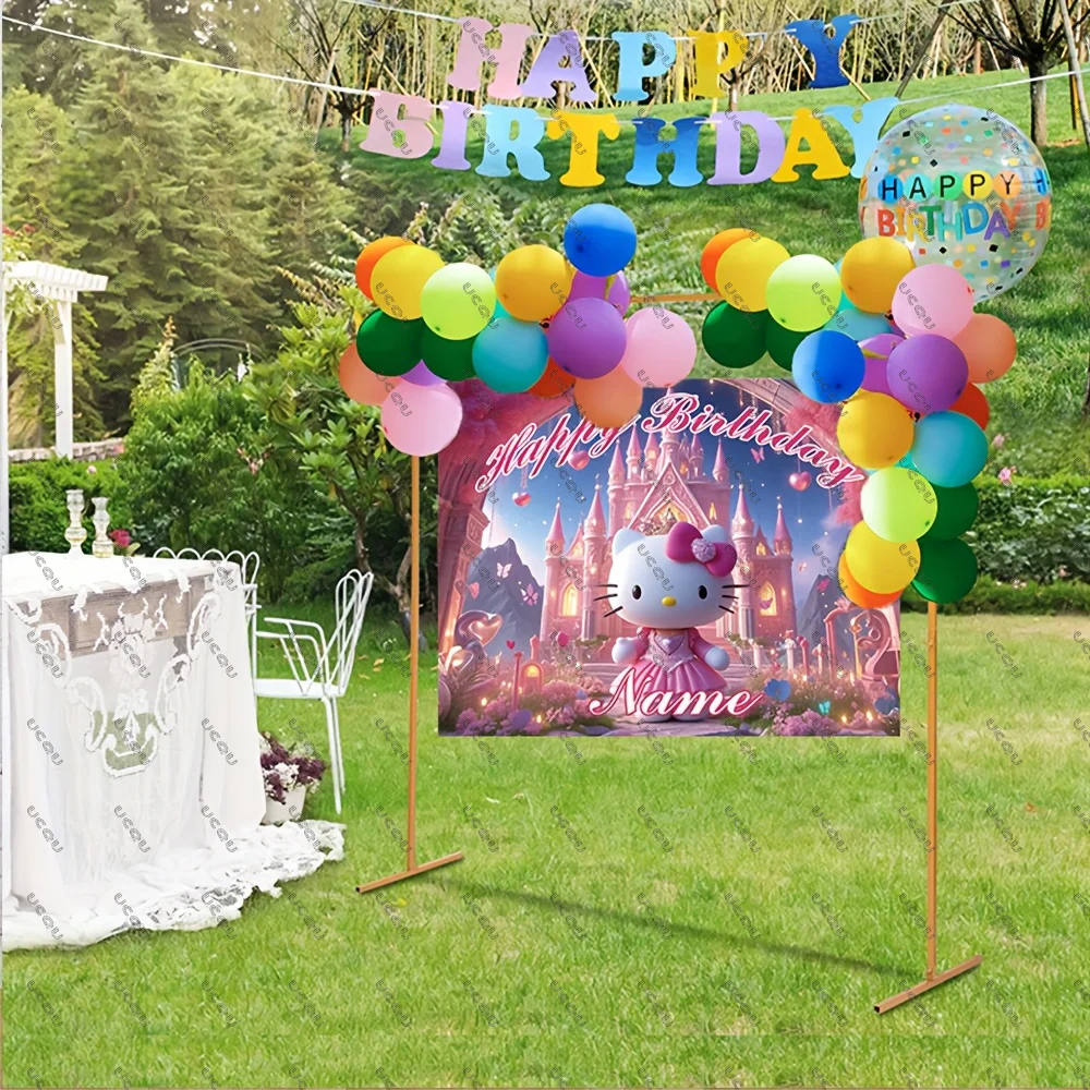 MINISO名創優品 ハローキティ背景幕 吊り下げ布 お祝い ルームデコレーション 写真背景 寮の装飾 壁 誕生日パーティーバナー