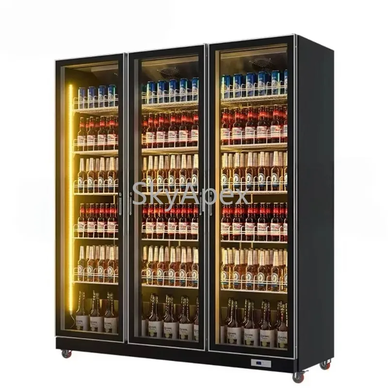 3 Door Commercial Industrial Grade Beverage Refrigerator Double Single Temperature  Display Cabinet  For Store  Low Noise Energy