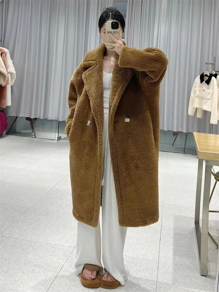 2024 Winter New Teddy Bear Sheep Sheepshoot Lamb Wool Fur Integrated Coat Medium to Long Collar Fur Coat