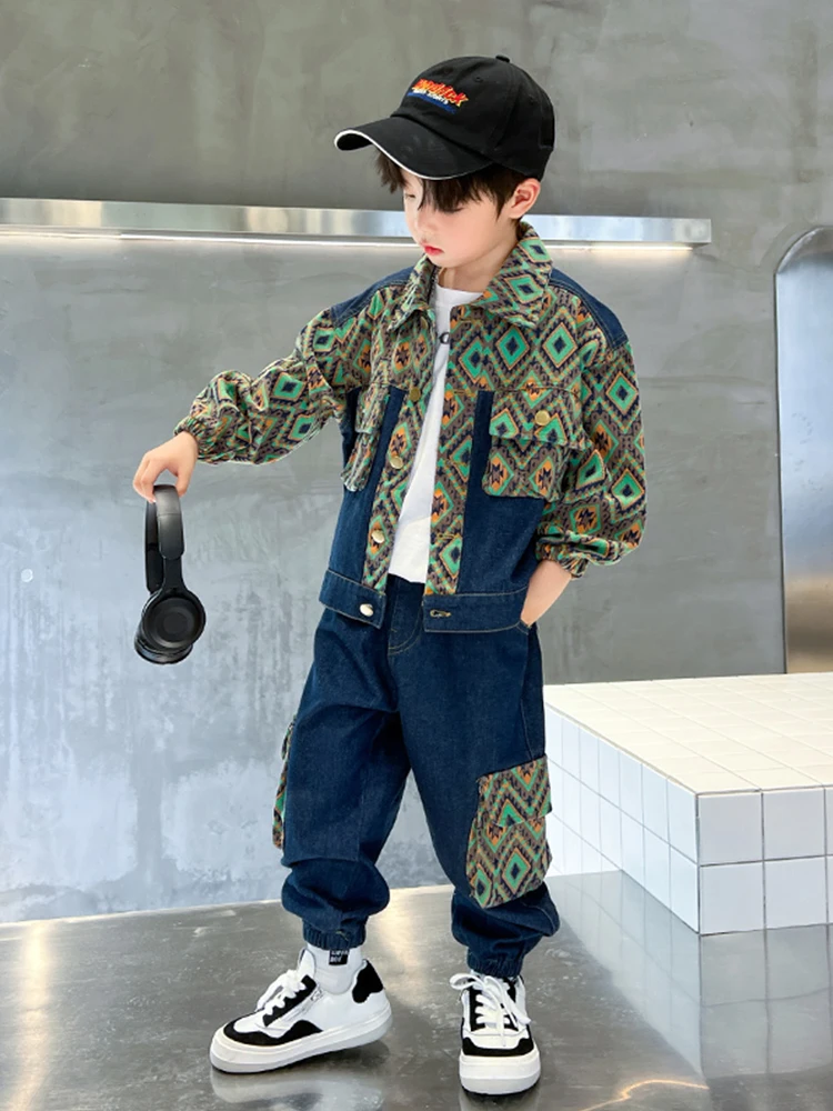 Boys Spring Suit Denim Two Piece Set 2024 Spring New Fashion Kids Denim Children\'s Autumn Jeans Cool Handsome Baby Clothes