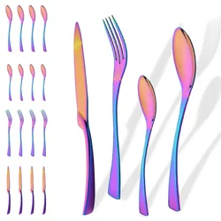 5Set Rainbow Cutlery Set Mirror Colorful Flatware Set Stainless Steel Dinnerware Kitchen Tableware Dinner Knife Spoon Fork Set