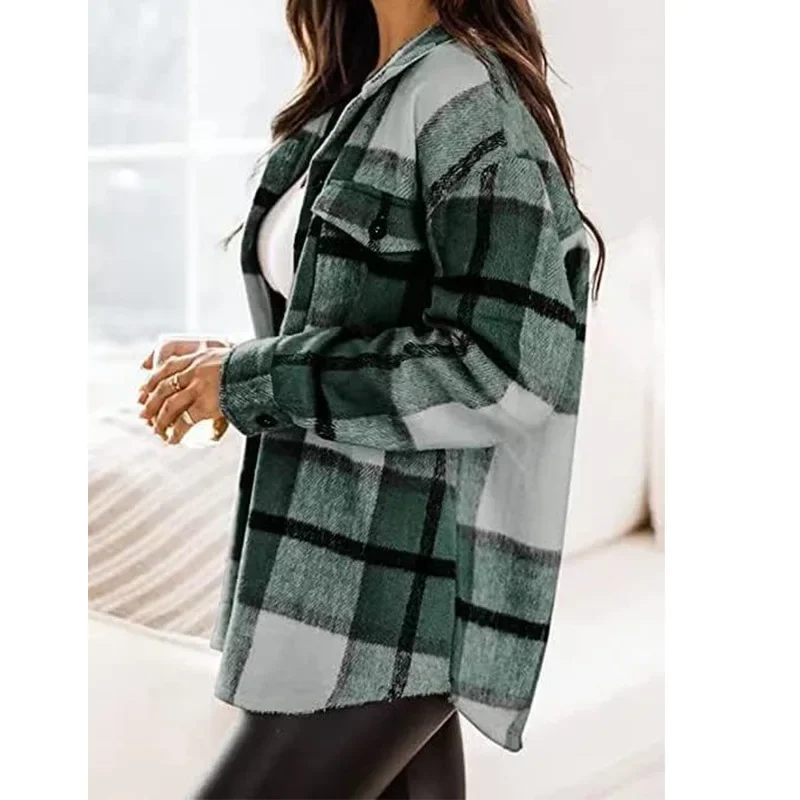 Damen Flanell Shacket Jacke Lässige karierte Wollmischung Button-Down-Langarmshirt Herbstkleidung Outfits 2025