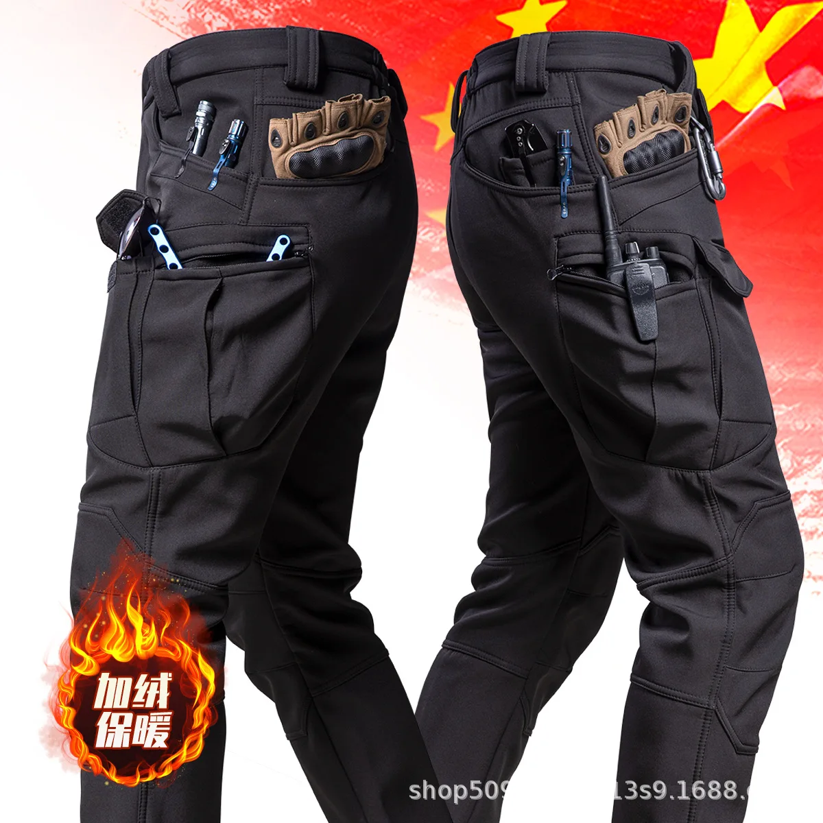 Outdoor Soft-shell Men's Pants - Winter Insulated Thickened Windproof and Waterproof Fleece-padded Warm Pants