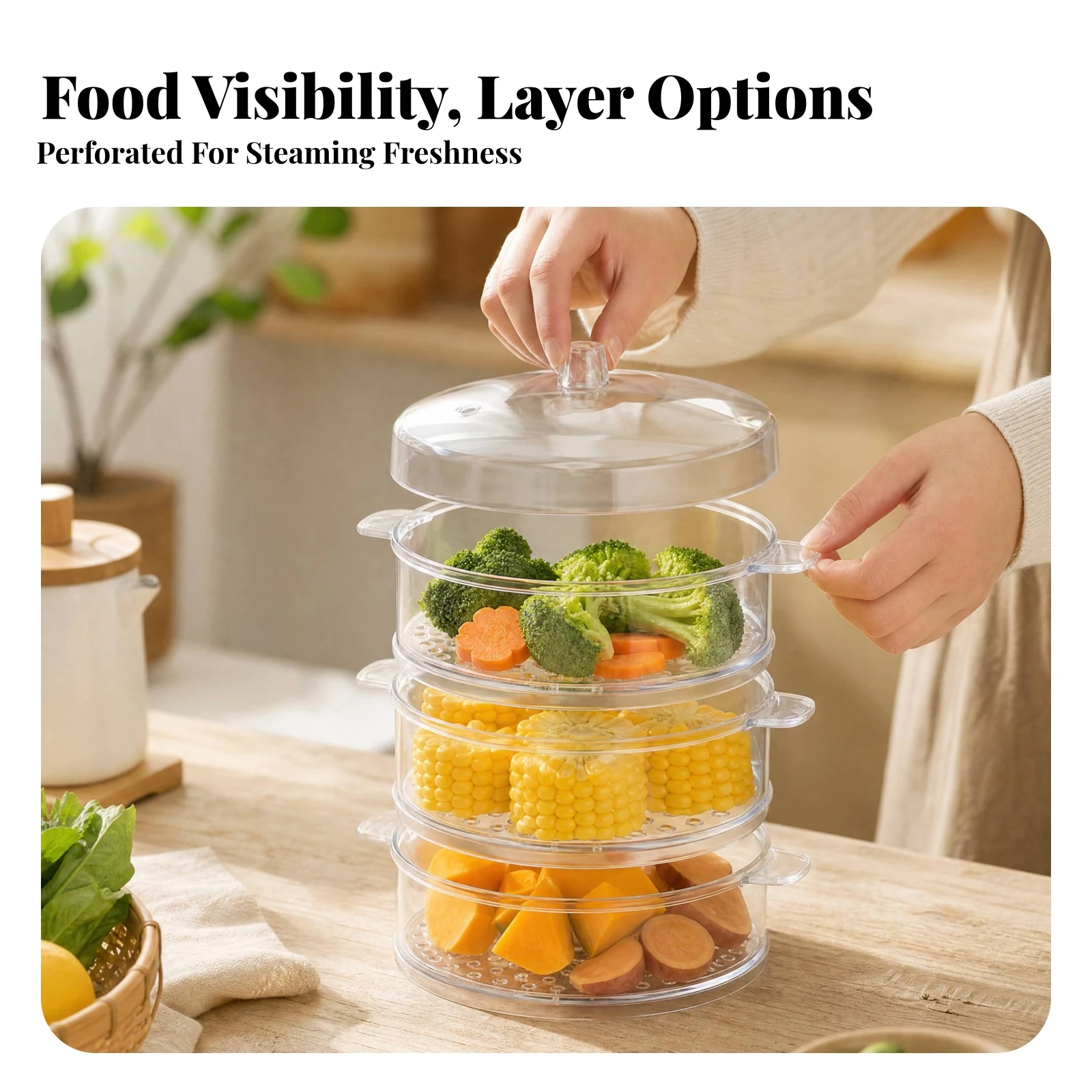 Plastic Steamer Insert Dishwasher Safe Steamer Insert with Lid Pot Stand Rack Easy to Clean