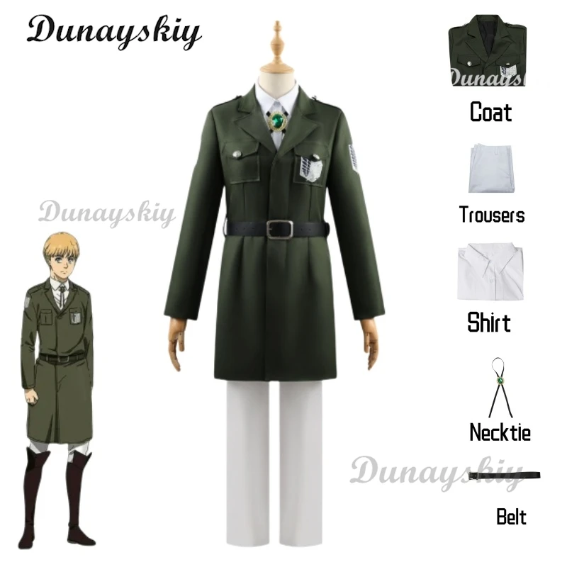 Anime Eren Levi Mikasa Hange Cosplay Costume Scout Regiment Army Green Uniform Embroidery Coat Pants Shirt Belt Outfit