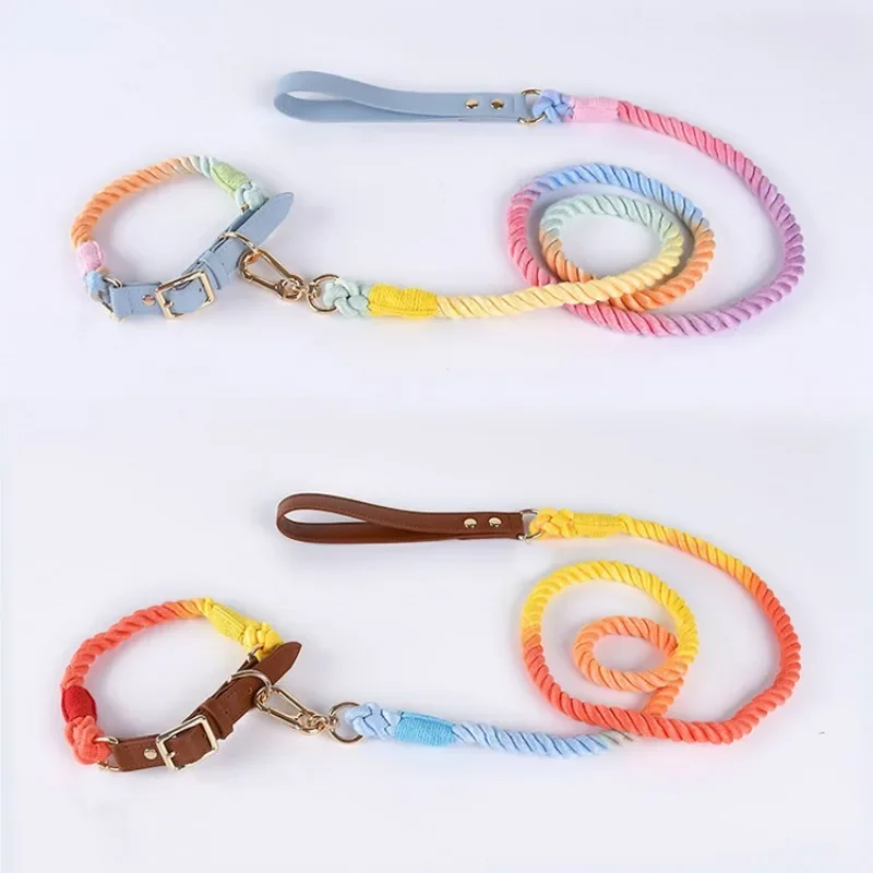 Loudik Woven Cotton Rope Pet Dog Traction Rope Collar Set Dog Rope Medium and Large Dog Pet Supplies Outgoing Puppy Accessories