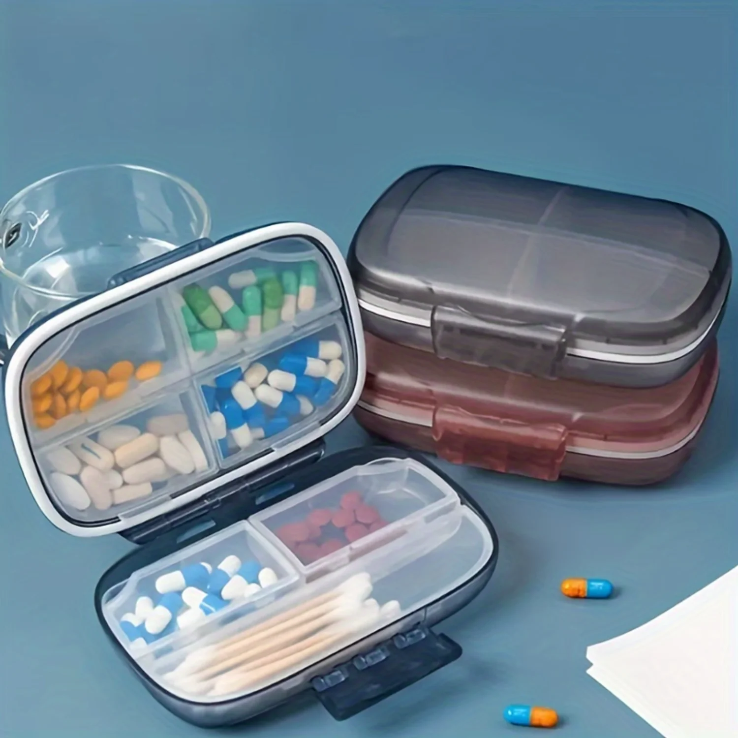 Portable Medication Organizer, 7 Compartment Pill Box, Moisture Proof Sorter for Travel, Work, Daily Life