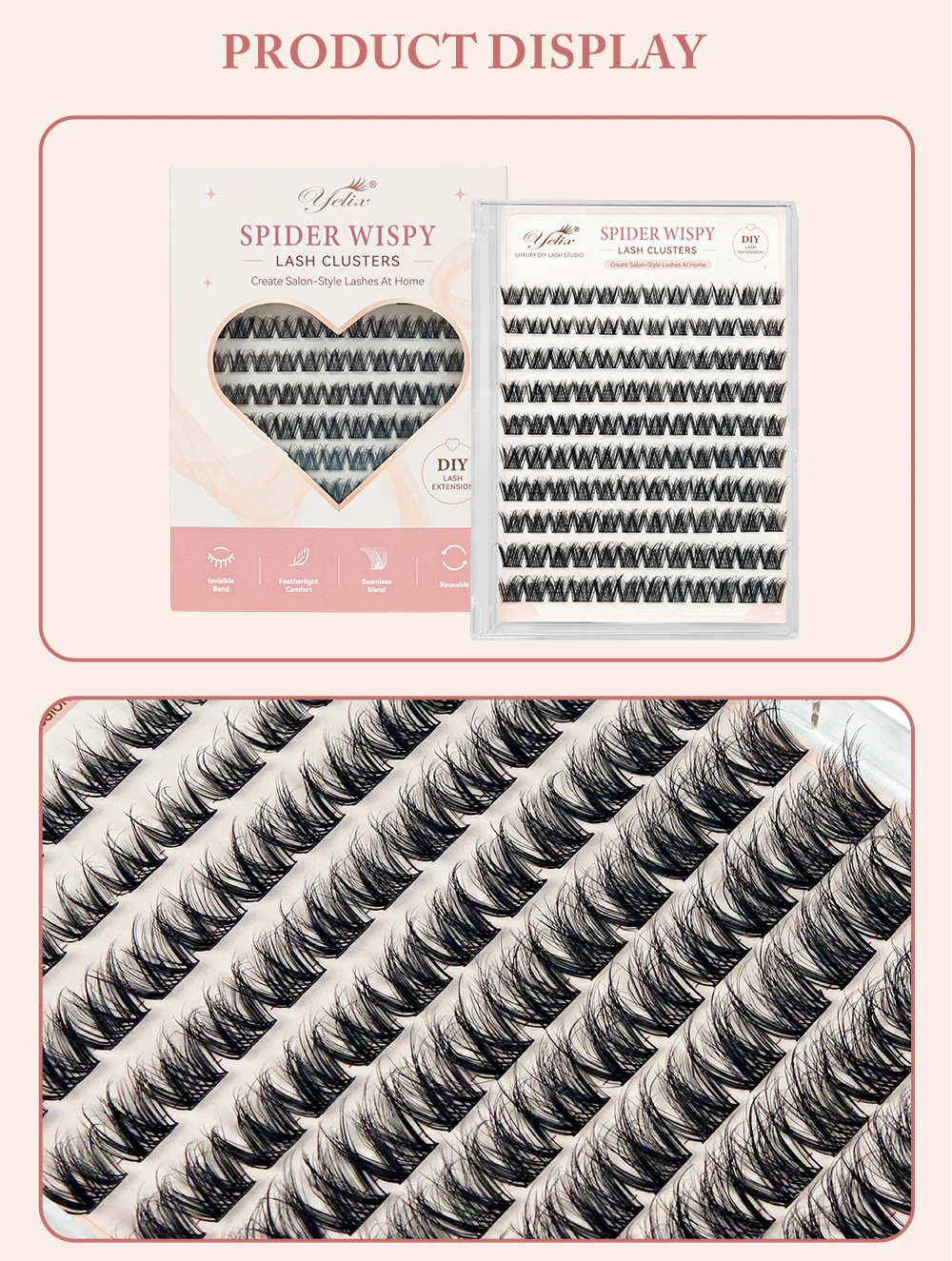 Yelix DIY Cluster Lashes Wispy Soft Selbstklebende Falsche Wimpernverlängerungen Großhandel für Schönheitssalons und Distributoren – Detail 9