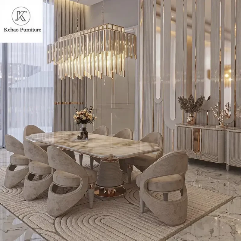 Manufacturer Factory Price Customization Design Dining Room Furniture Marble High End Dining Table Set 8 Seater Chairs