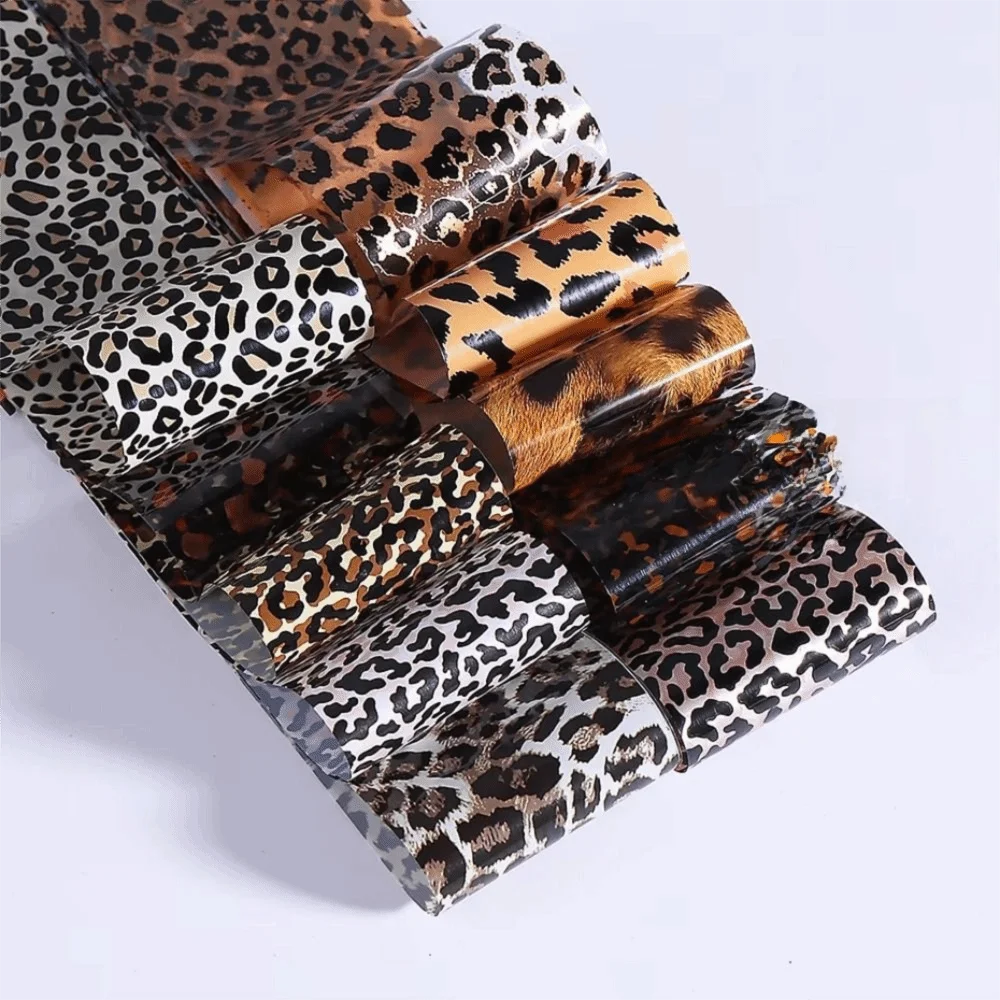 10Pcs/Box Leopard Print Transfer Nail Foils Sticker DIY 4x100cm Nail Stickers Animal Pattern Nail Art Transfer Paper