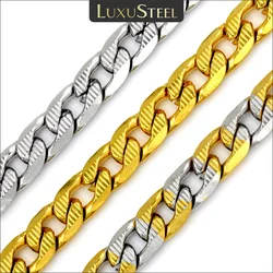 LUXUSTEEL  6MM 8MM Stainless Steel Necklace For Women Men Golden Color Silver Tone Punk Hiphop Cuban Chain Wholesale