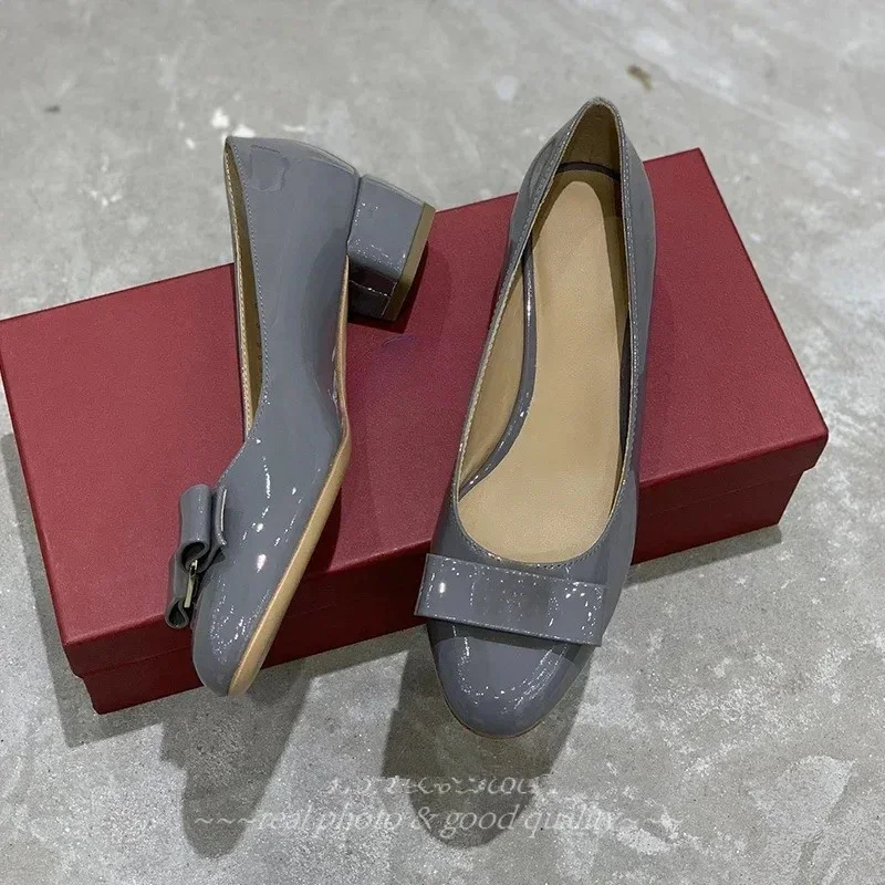 2026 Women's leather loafers, low-heeled moccasins with bows, light ballet flats spring and autumn