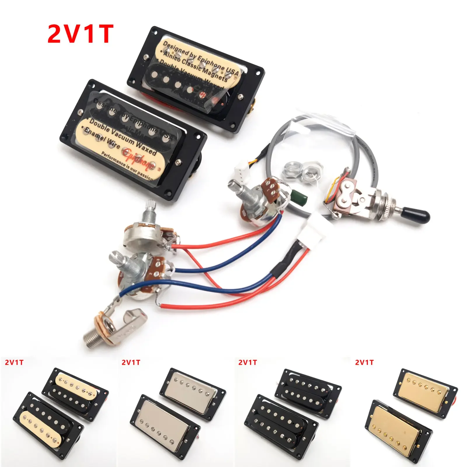 Humbucker Electric Guitar Pickup Set Bridge & Neck with 2V1T 2-Conductor Wiring Harness for LP Guitar