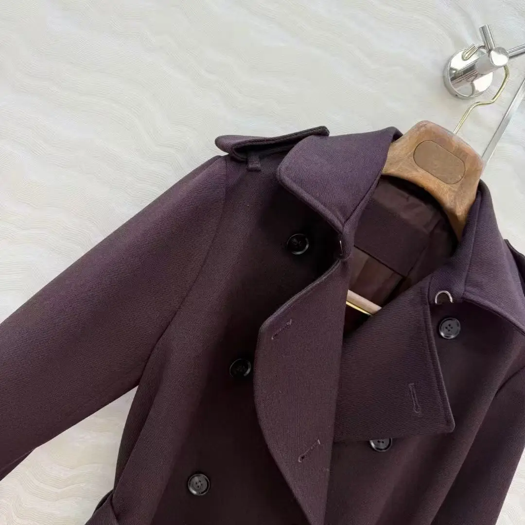 Giacca invernale da donna giacca a vento con cintura antivento e colletto piatto in tessuto di lana diagonale grossolana filata fine