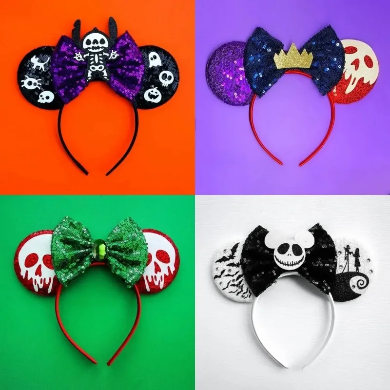 Disney Happy Halloween Ears Headband Women Hallowmas Easter Hairband Girl Sequins Bow Hair Accessories Kid Coslpay BirthdayGift view 2