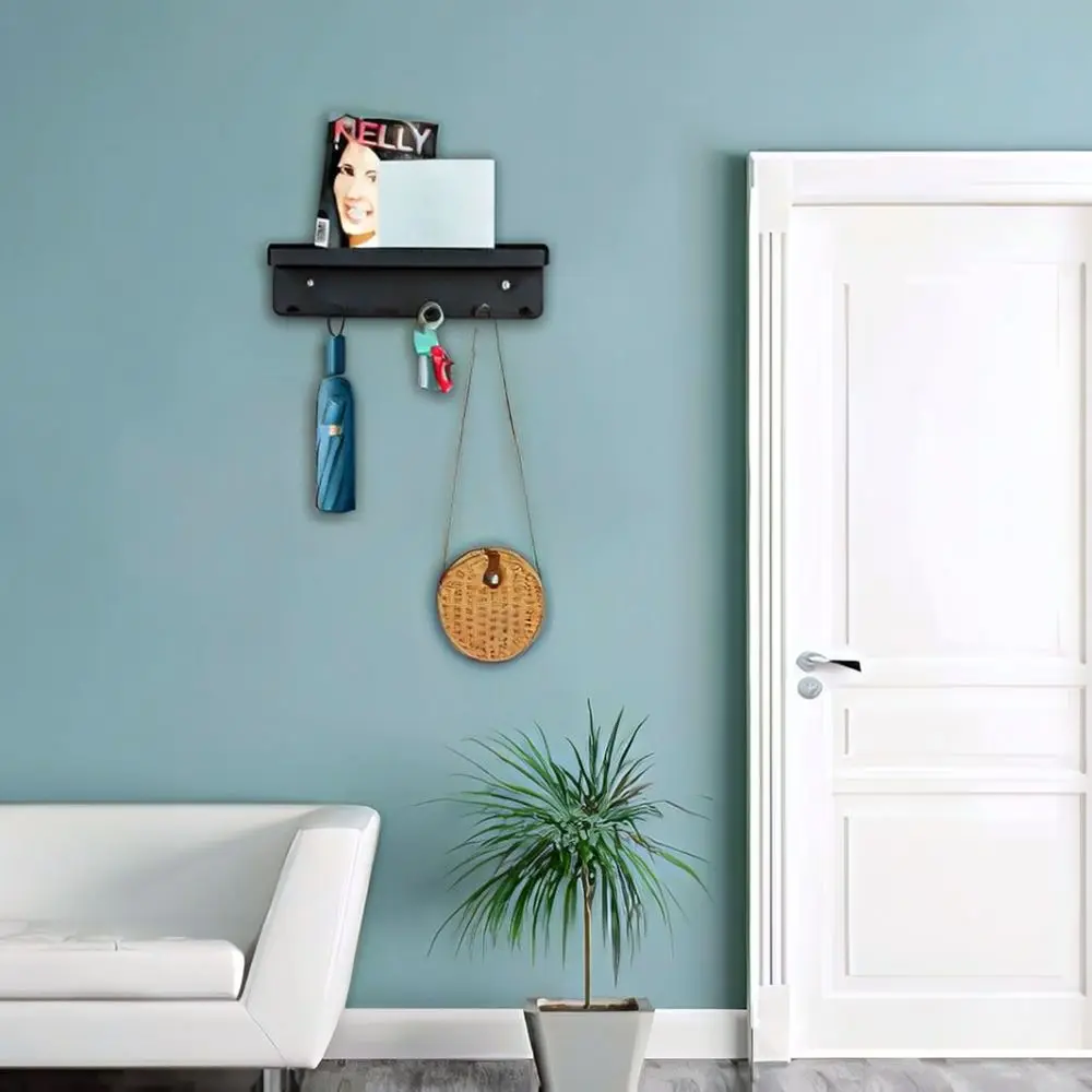 Wall Key Rack Organizer With Mail Tray Modern Metal Entryway Hanging Hooks For Holding Letters Wallets Coats Accessories