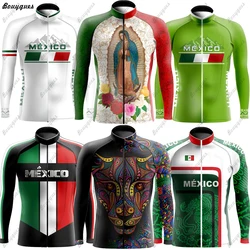 2022 Mexico Team Pro Cycling Jersey Set Long Sleeve Mountain Bike Cycling Clothing Breathable MTB Bicycle Clothes Wear for Mans