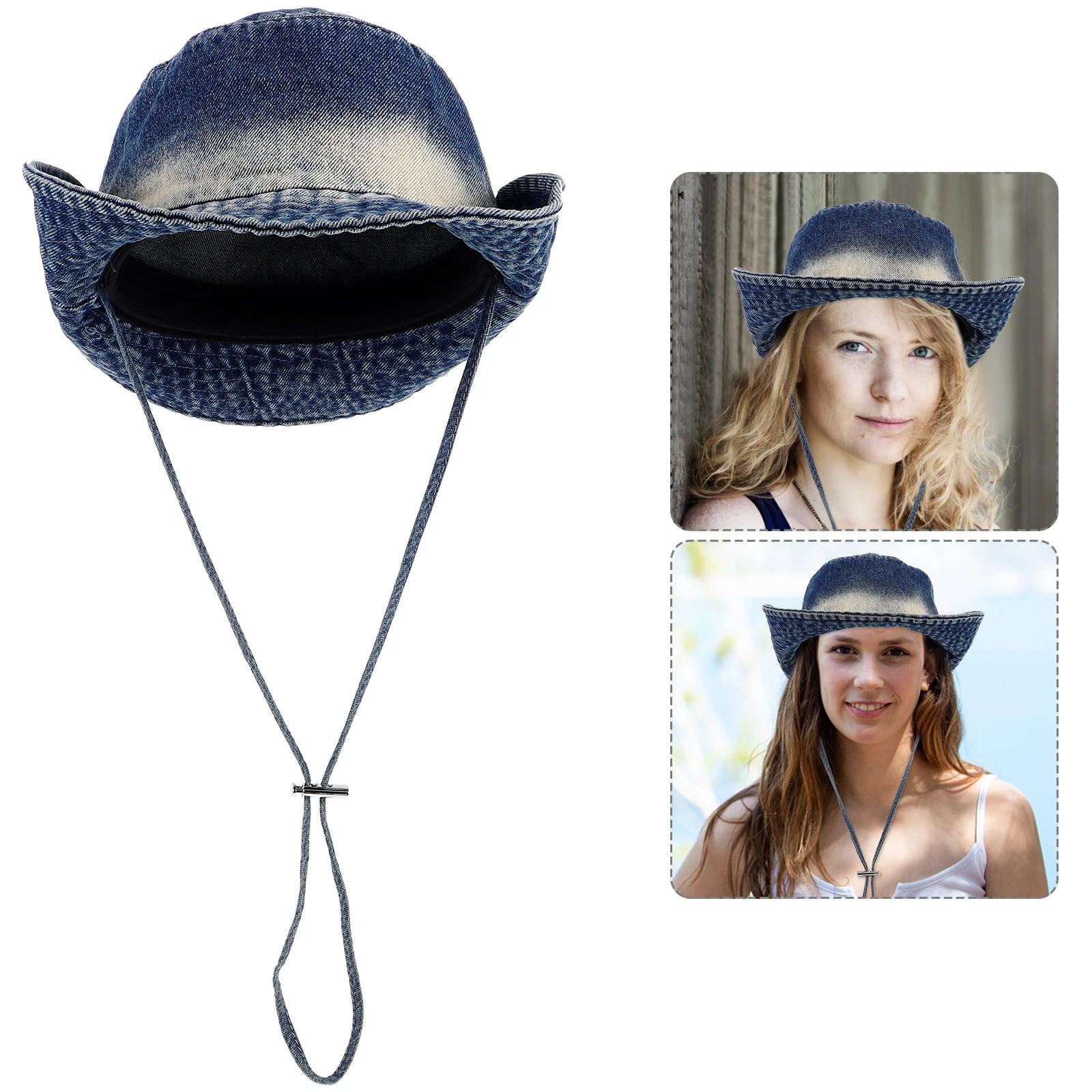 

Cotton Denim Wide Brim Bucket Foldable Packable Sun For Men Women Retro Blue Cowboy Outdoor Hiking Fishing Beach