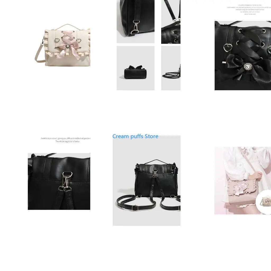 50LE Anime Themed Convertible Backpack Purse Adjustable Strap Heart Detail And PU Shoulder Bag Crossbody Bags for Girls