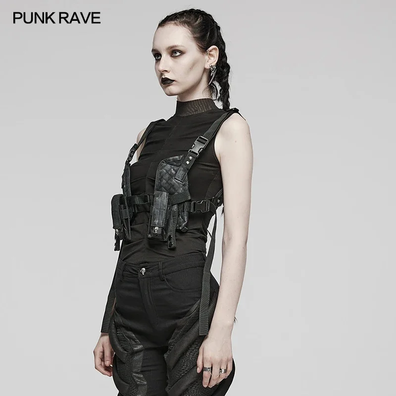 PUNK RAVE Women\'s Punk Black Shoulder Harness Small Bags Are Detachable Personalized Novelty Casual Accessories