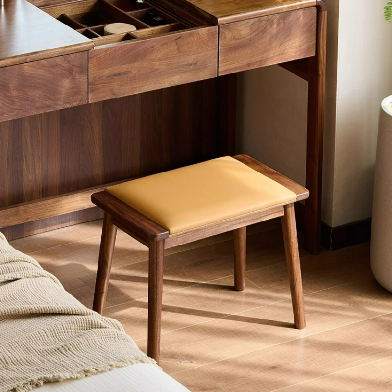 

North American black walnut dressing stool household low stool soft bag shoe changing stool solid wood bedroom makeup